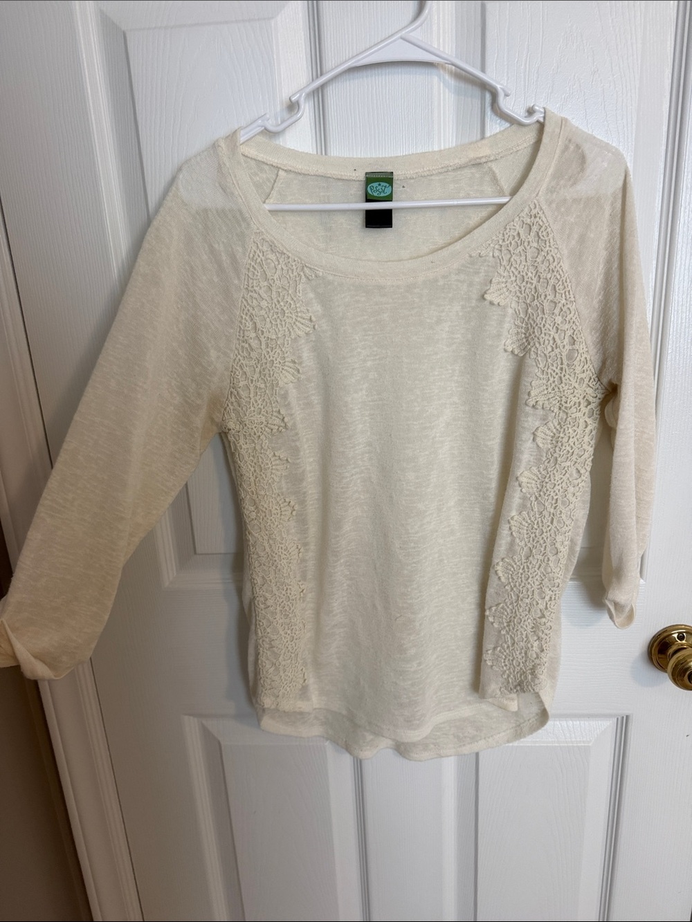 Target Cream Lace-Panel Scoop Neck 3/4 Sleeve Top
